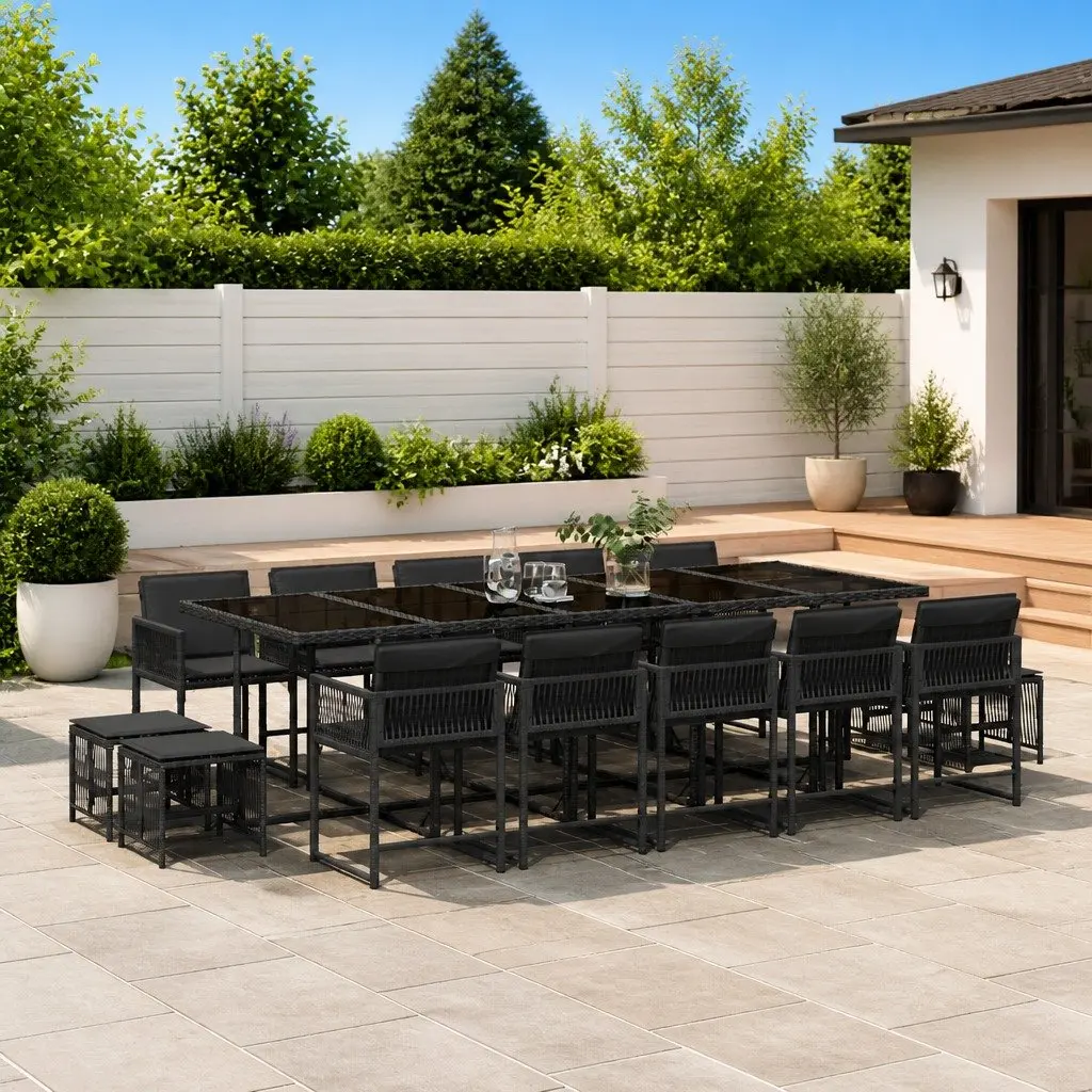 15 Piece Black Outdoor Dining Set with Cushions