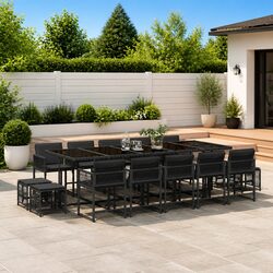 Durable 15 Piece Black Outdoor Dining Set with Cushions