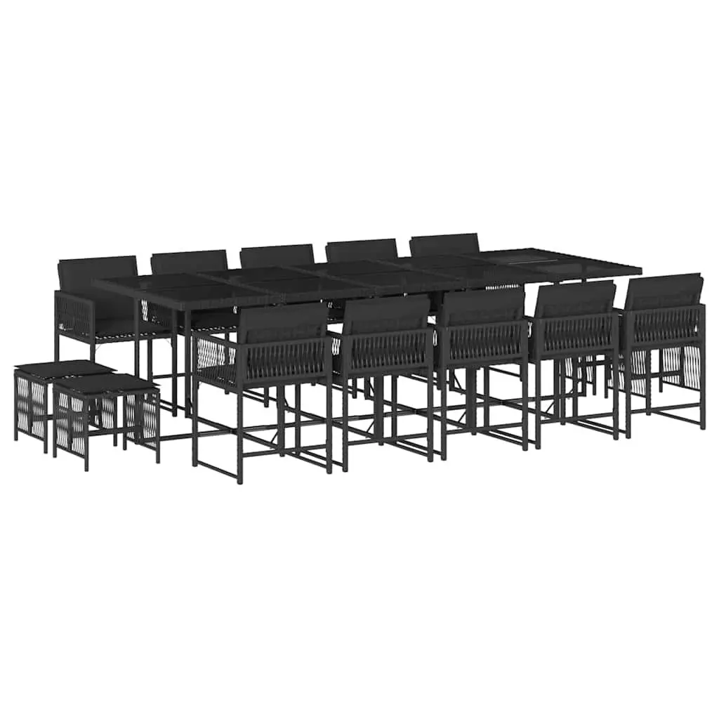 15 Piece Black Outdoor Dining Set with Cushions