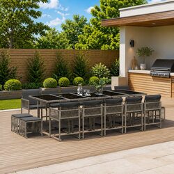 Durable 15-Piece Grey Poly Rattan Garden Dining Set