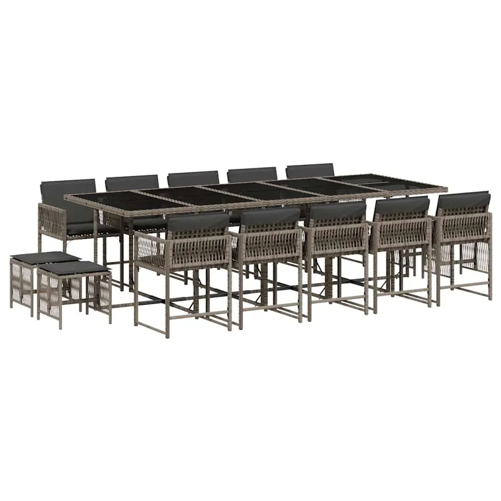 15-Piece Grey Poly Rattan Garden Dining Set