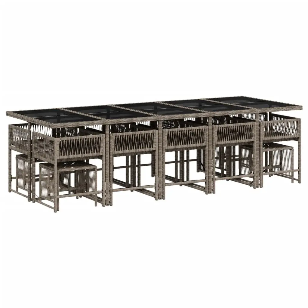 15-Piece Grey Poly Rattan Garden Dining Set