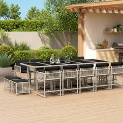 Durable 15 Piece Garden Dining Set with PE Rattan in Grey