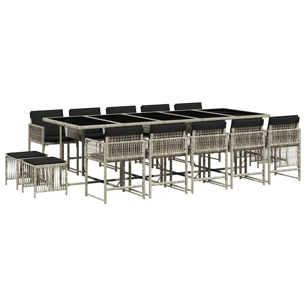 15 Piece Garden Dining Set with PE Rattan in Grey