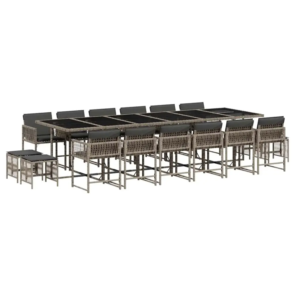 Garden Dining Set PE Rattan 17 Piece Outdoor Furniture Grey Table Chairs