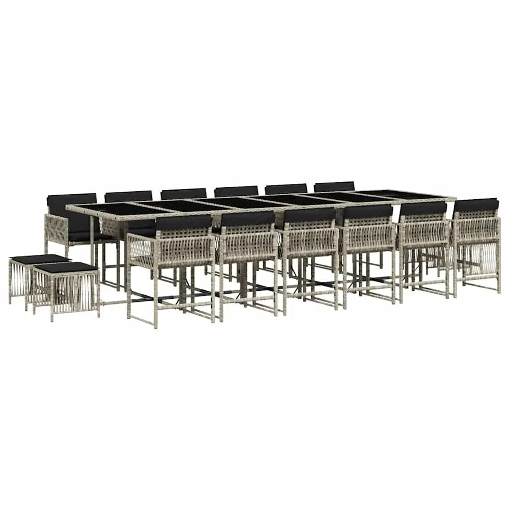 Garden Dining Set PE Rattan 17 Piece Outdoor Furniture Grey with Cushions