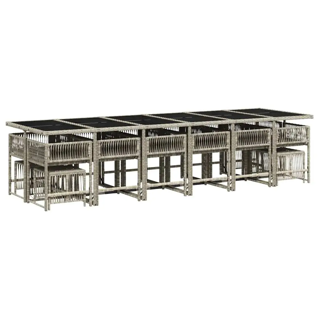 Garden Dining Set PE Rattan 17 Piece Outdoor Furniture Grey with Cushions