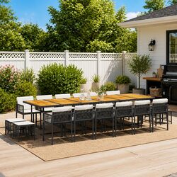 17 Piece Outdoor Furniture Set with Cushions - Black Poly Rattan