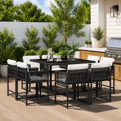 9 Piece Durable Black Poly Rattan Garden Dining Set