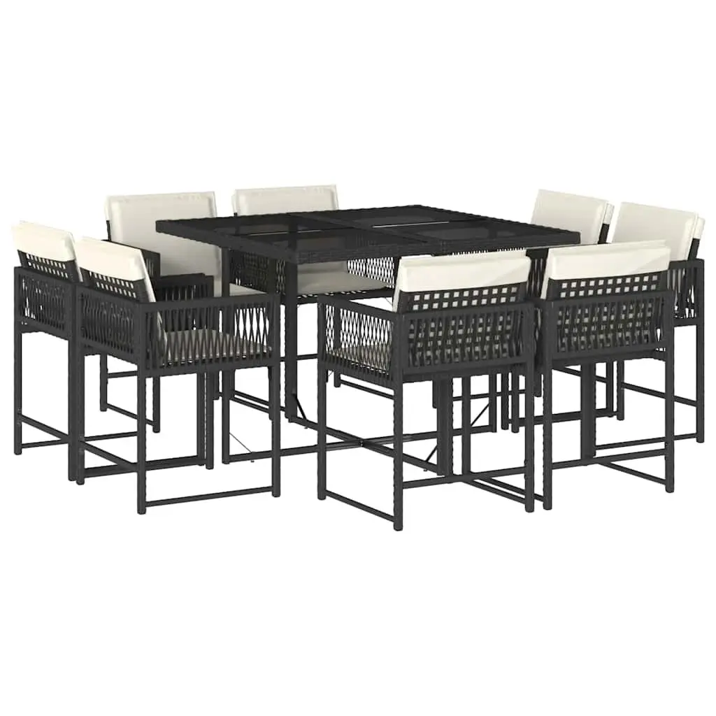 9 Piece Durable Black Poly Rattan Garden Dining Set