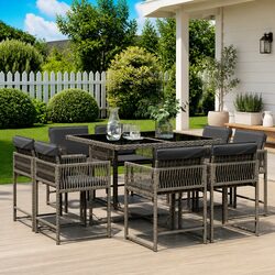 Durable 9 Piece Garden Dining Set in Grey Rattan