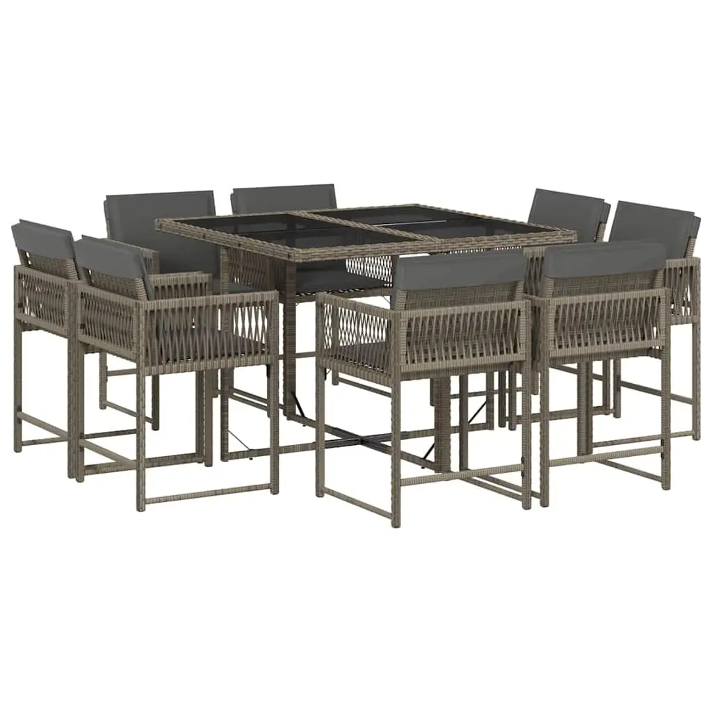 9 Piece Garden Dining Set PE Rattan Grey Outdoor Furniture Patio Table Chairs