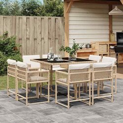 Durable 9 Piece Garden Dining Set with Cushions in Beige