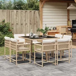 Durable 9 Piece Garden Dining Set with Cushions in Beige