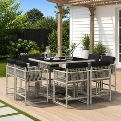 Stylish 9-Piece Garden Dining Set with Durable Grey Rattan