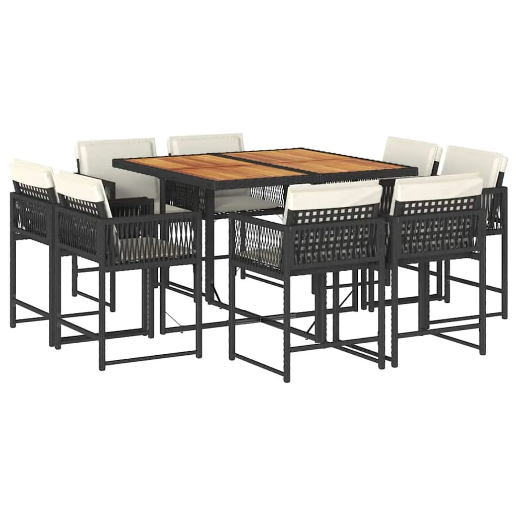 Garden Dining Set PE Rattan 9 Piece Outdoor Table Chairs with Cushions Black
