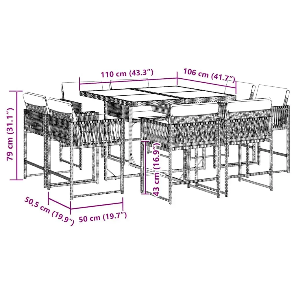 Garden Dining Set PE Rattan 9 Piece Outdoor Table Chairs with Cushions Black