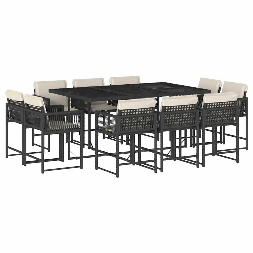 Garden Dining Set 11 Piece PE Rattan Black Outdoor Furniture Table Chairs