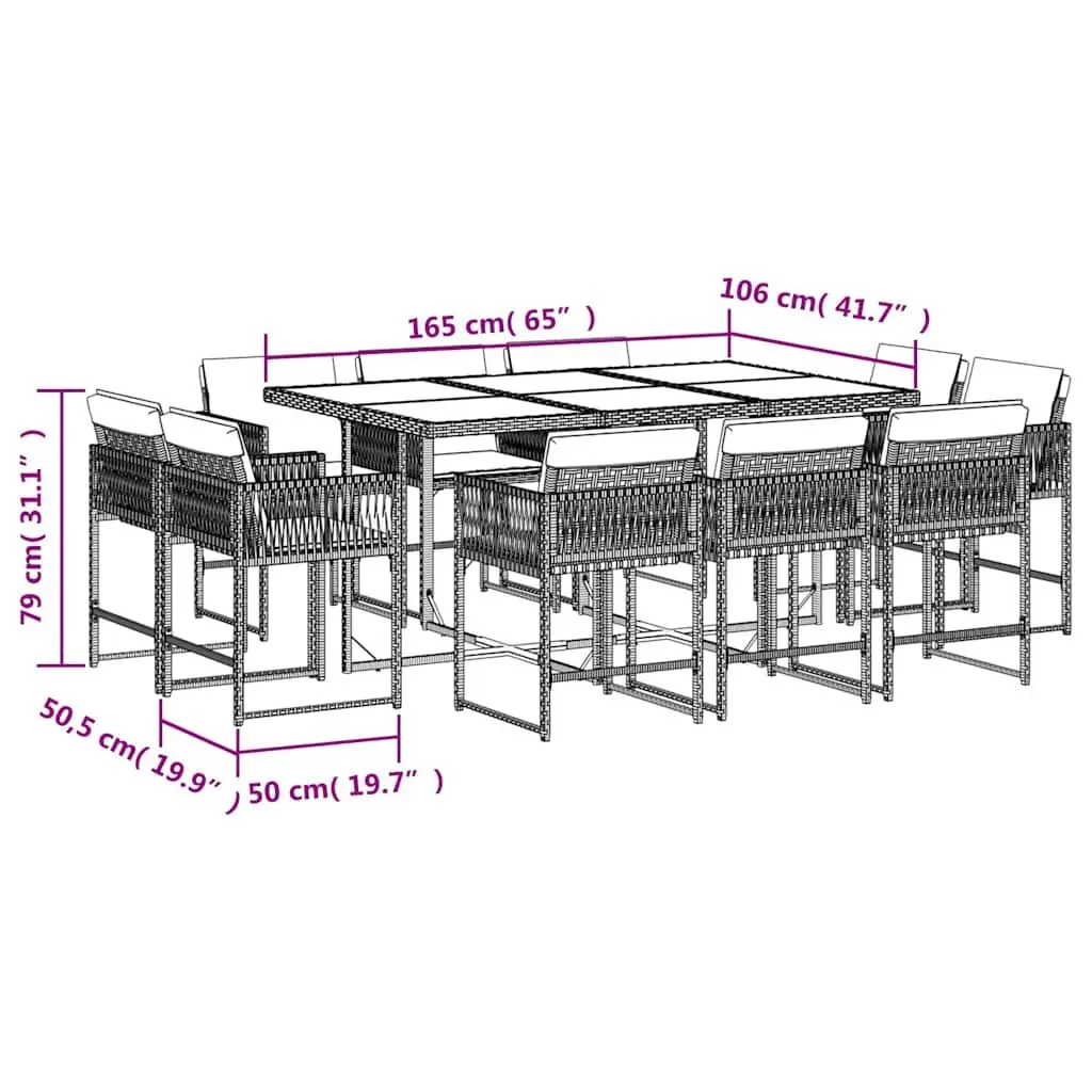 Garden Dining Set 11 Piece PE Rattan Black Outdoor Furniture Table Chairs