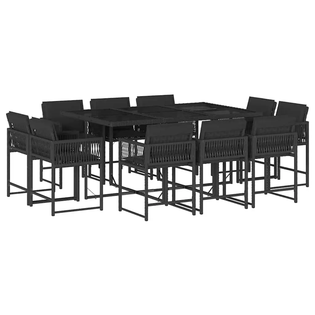 11 Piece Outdoor Dining Set PE Rattan Tempered Glass Black