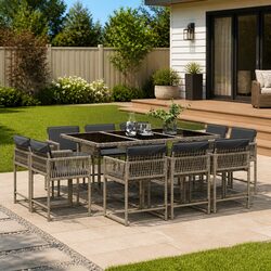 Durable 11 Piece Grey Poly Rattan Garden Dining Set