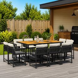 Durable 11 Piece Outdoor Dining Set with Black PE Rattan