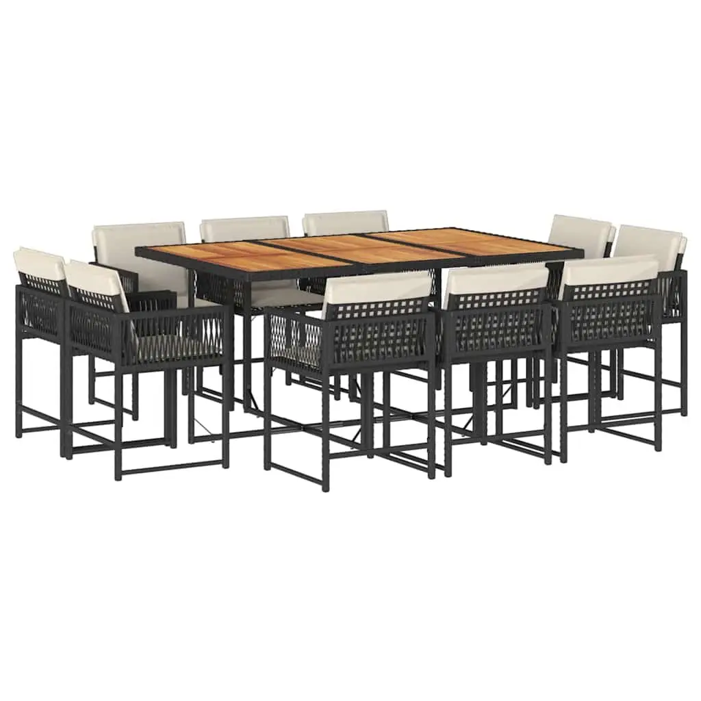 11 Piece Outdoor Dining Set with Black PE Rattan
