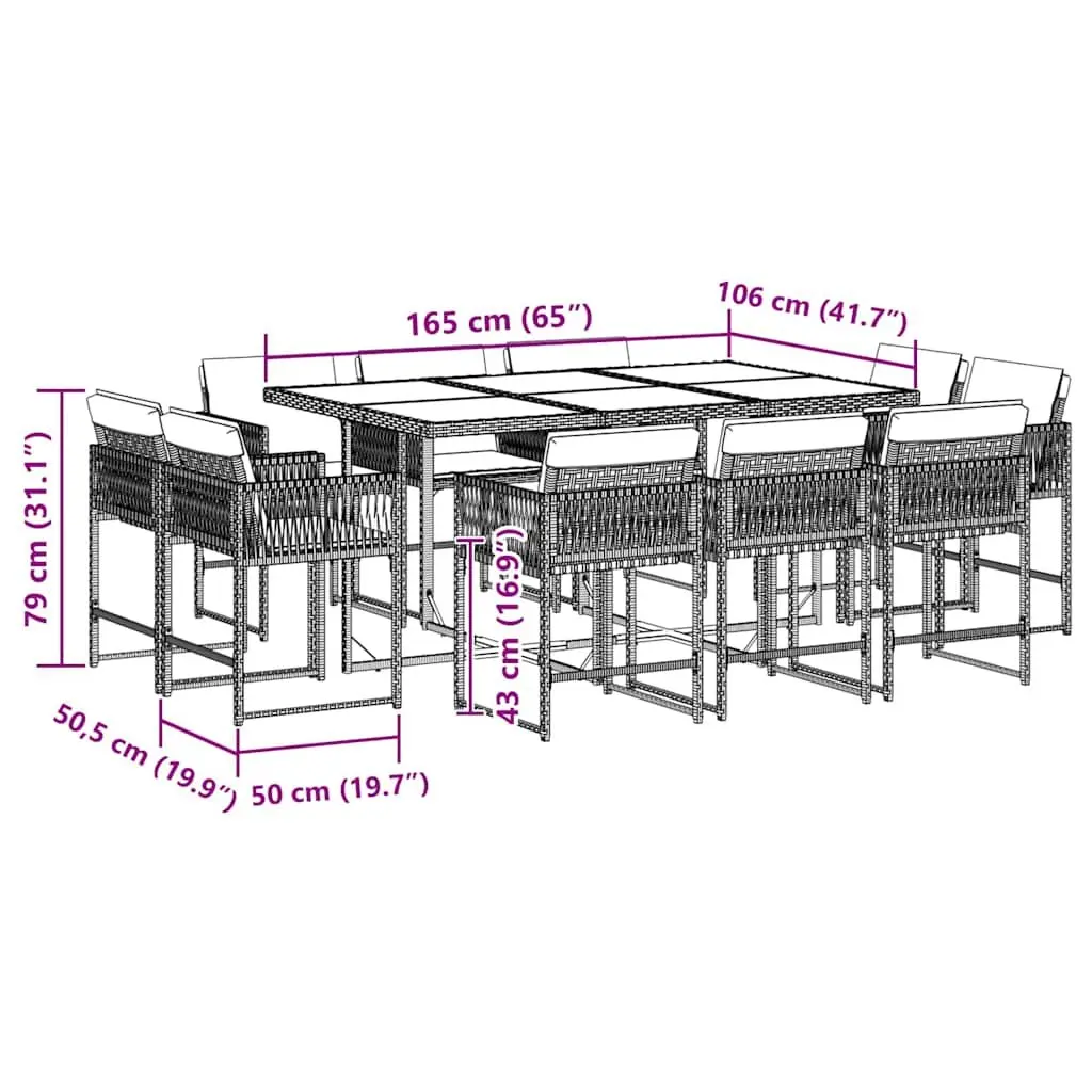 11 Piece Outdoor Dining Set with Black PE Rattan