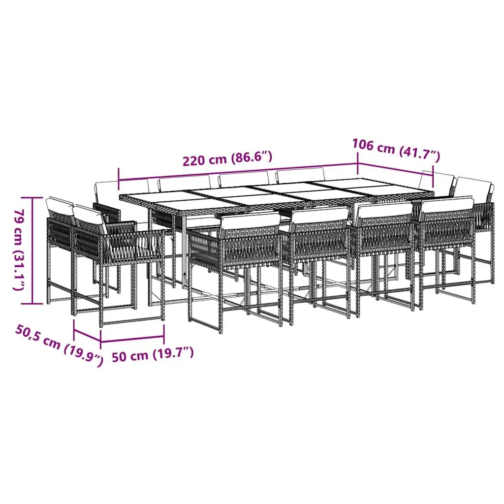 13 Piece Outdoor Dining Set PE Rattan Tempered Glass Black