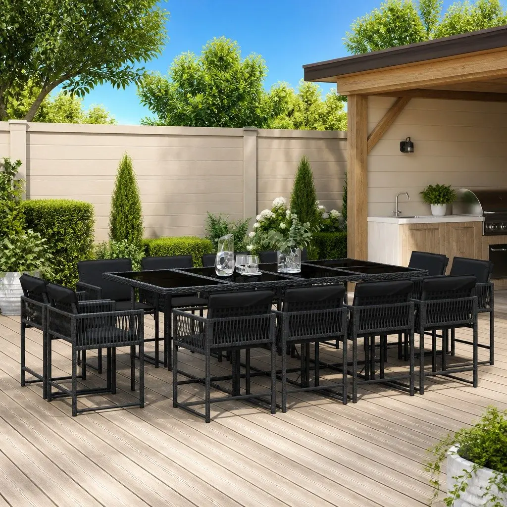 Garden Dining Set PE Rattan 13 Piece Outdoor Furniture Patio Table Chairs Black