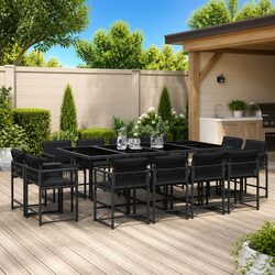 Premium 13 Piece Black Garden Dining Set with Cushions