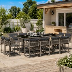 Durable 13 Piece Garden Dining Set with Grey Cushions