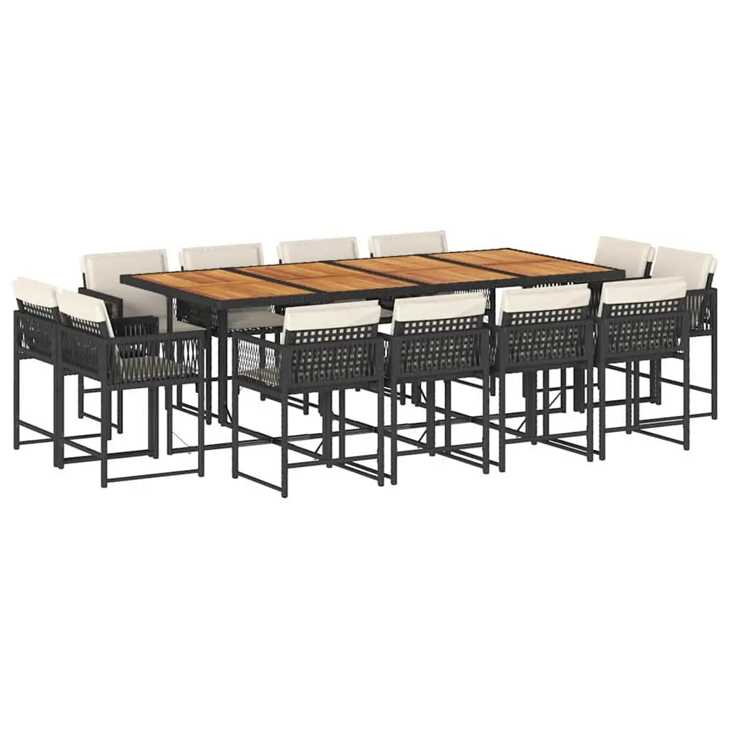 Garden Dining Set PE Rattan Acacia Wood 13 Piece Black
