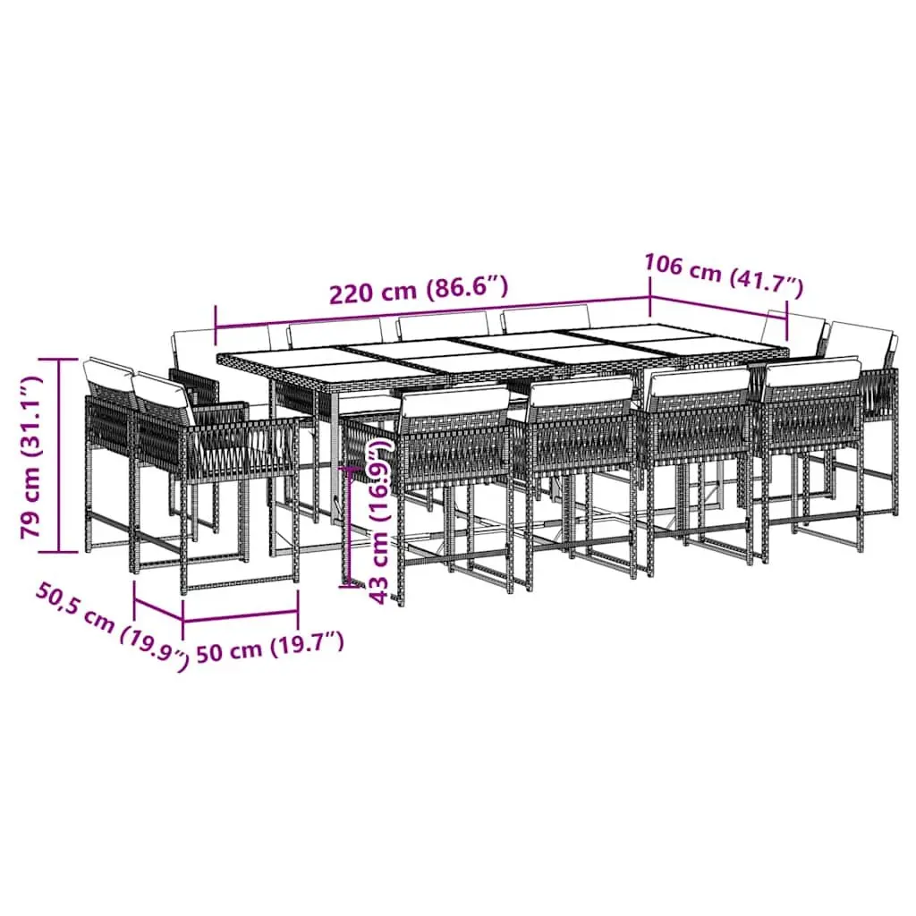 Garden Dining Set PE Rattan Acacia Wood 13 Piece Black