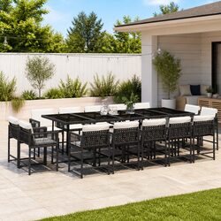 Premium 15 Piece Garden Dining Set with Black PE Rattan