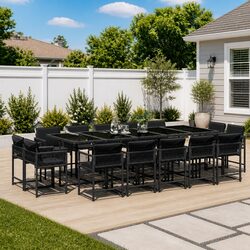 Premium 15-Piece Black Poly Rattan Garden Dining Set