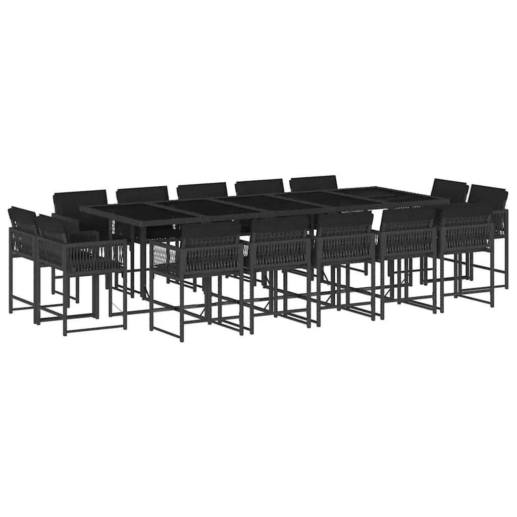 15-Piece Black Poly Rattan Garden Dining Set