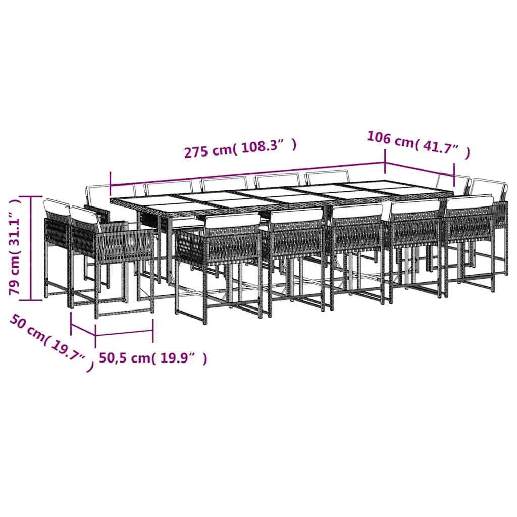15-Piece Black Poly Rattan Garden Dining Set