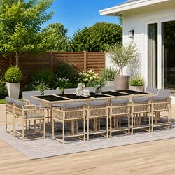 Durable 15 Piece Garden Dining Set with PE Rattan