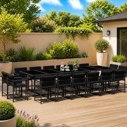 Premium 17 Piece Black Poly Rattan Garden Dining Set
