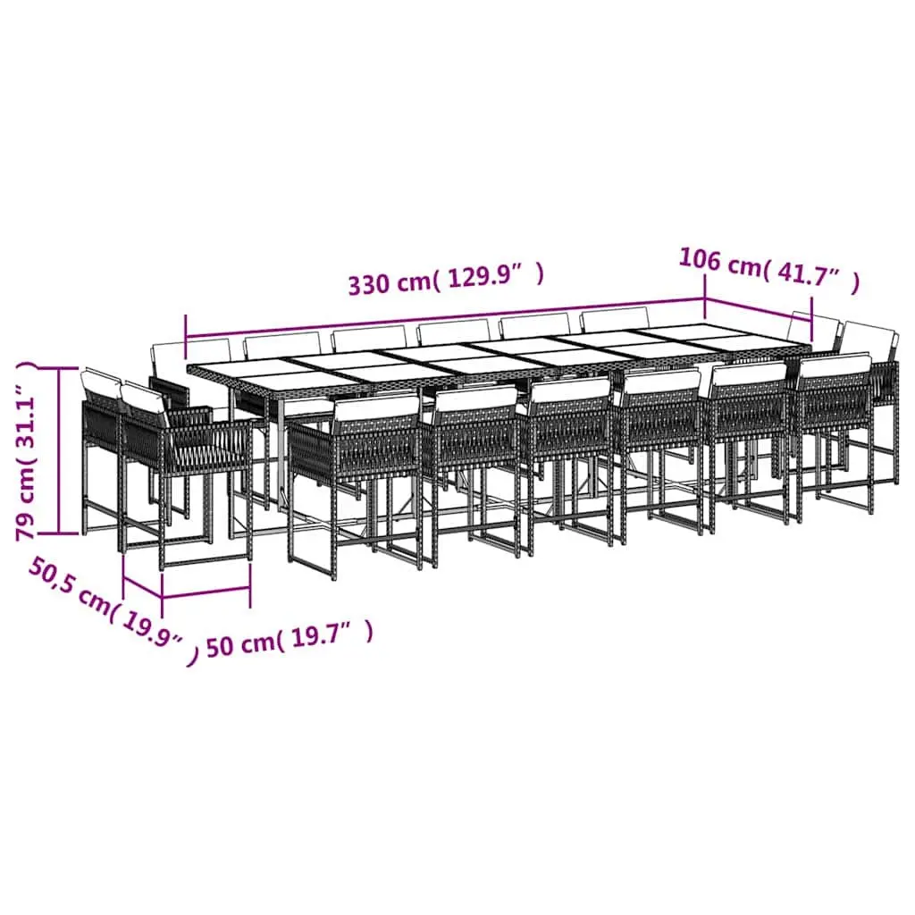 17 Piece Black Poly Rattan Garden Dining Set