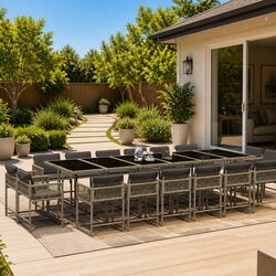 Durable Garden Dining Set 17 Piece Grey Poly Rattan