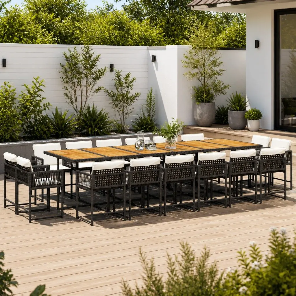 17 Piece Black Poly Rattan Outdoor Dining Set