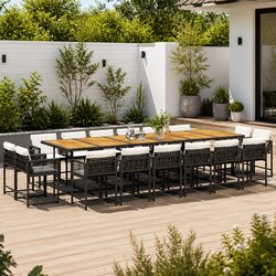 Durable 17 Piece Black Poly Rattan Outdoor Dining Set