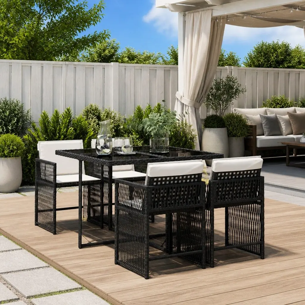 5 Piece Outdoor Dining Set with Black Cushioned Chairs