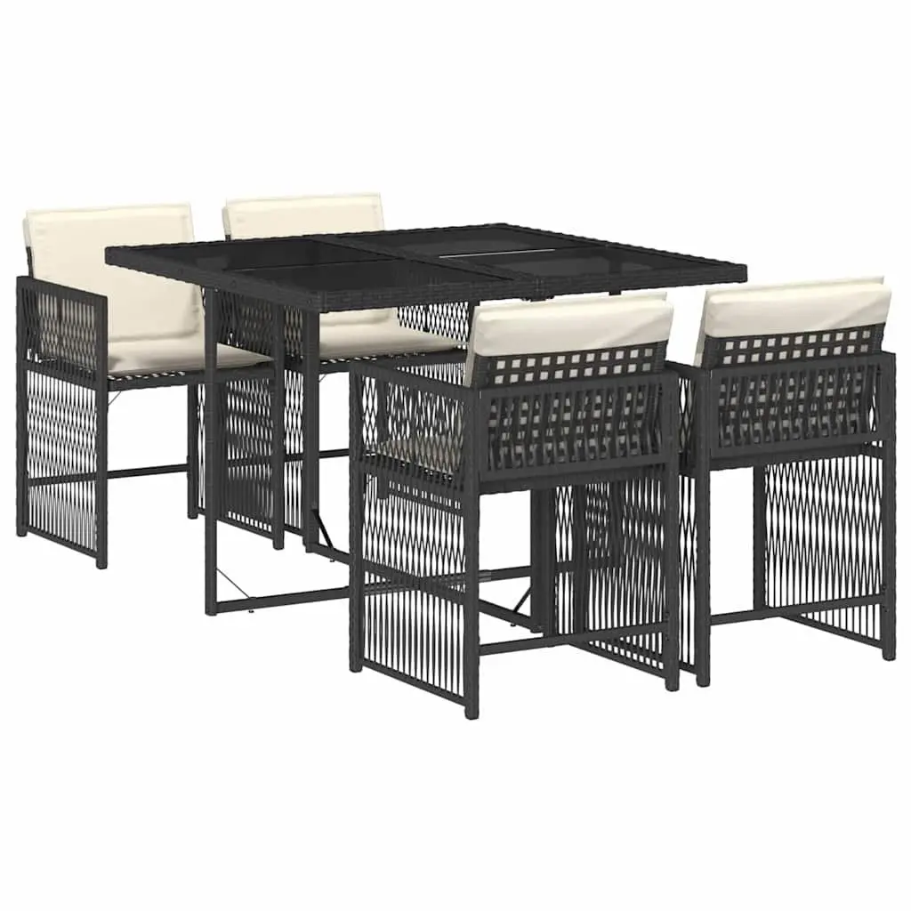 5 Piece Outdoor Dining Set with Black Cushioned Chairs