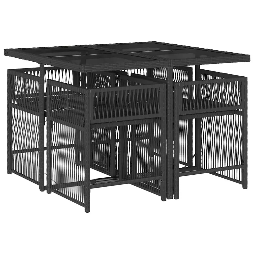 5 Piece Outdoor Dining Set with Black Cushioned Chairs
