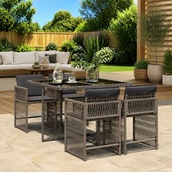 5-Piece Outdoor Dining Set in Grey Poly Rattan