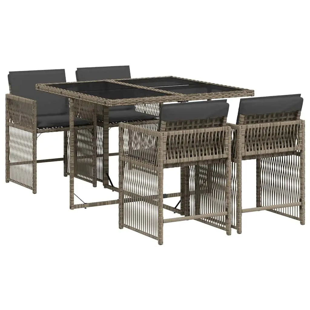 Garden Dining Set PE Rattan 5 Piece Grey Cushions Table Chairs