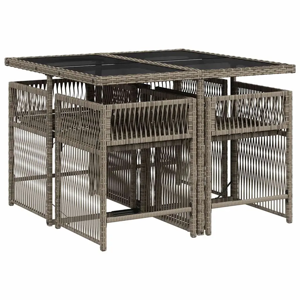 Garden Dining Set PE Rattan 5 Piece Grey Cushions Table Chairs